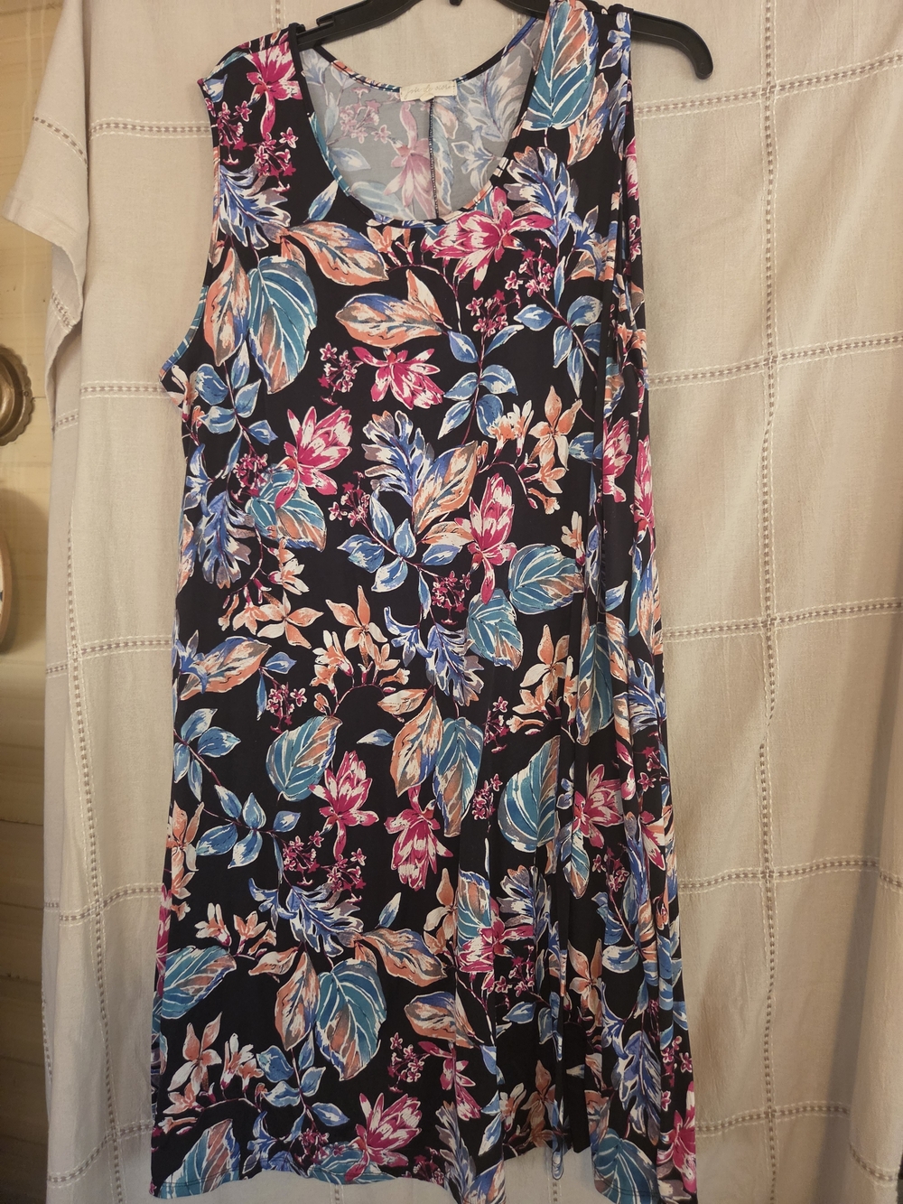 Sleeveless Navy Floral Midi Dress - Blue & Pink